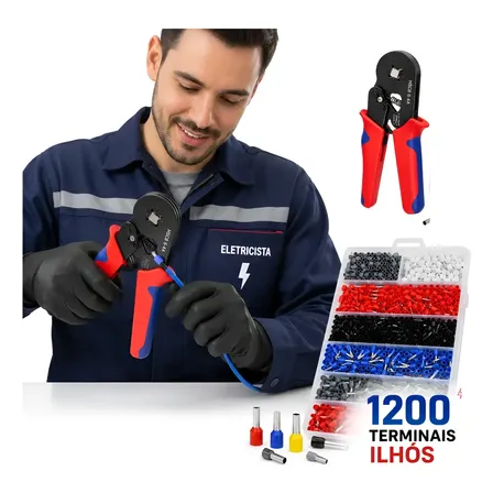 Kit Alicate Crimpar Prensa Terminais Box 1200 Ilhós Tubular