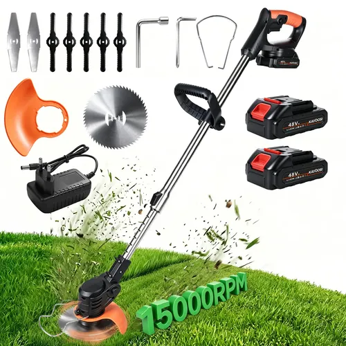 Roçadeira Aparador De Grama Elétrico Portáti 2 Baterias 48v 127/220v Laranja