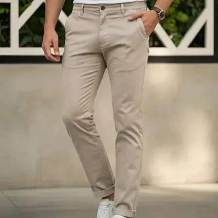 Calça Masculina Sarja Esporte Fino Bolso Faca Lycra Stillger Bege Liso 40