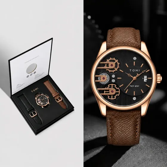 Relógio Tomi Masculino T106 Kit Presente Mostrador Preto