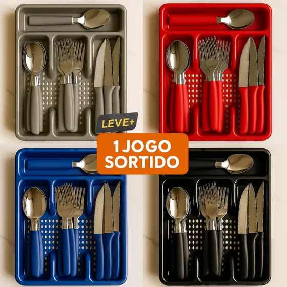 Kit Jogo De Talher 24 Peças Colher Faqueiro Garfo Gaveteiro