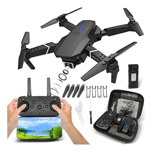 Drone Mini Com 4k Câmera Dupla Wifi Com Case 2 Baterias Preto