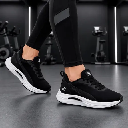 Tênis Feminino Academia Caminhada Corrida Treino Confortável Preto/preto Liso 37 Br