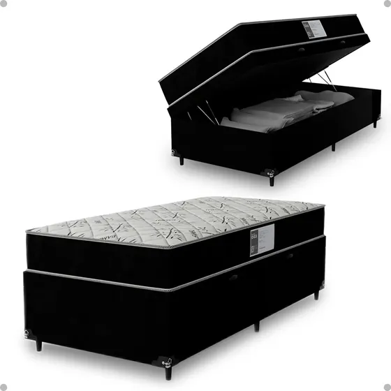 Cama Box Baú Solteiro + Colchão D33 One Face - Suede Preto