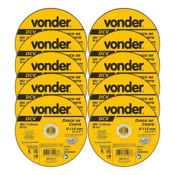 10un Disco De Corte Inox Fino 115mm Vonder P/ Esmerilhadeira