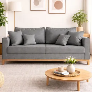 Sofa Beny 180cm 3 Lugares Linho Cinza