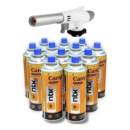 Kit 12 Latas Refil Ntk 227g Camping + 01 Maçarico 1 Maçarico 12 Refil