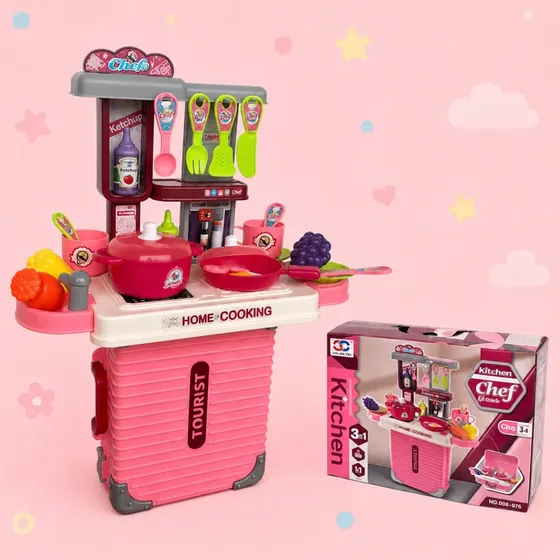 Mini Maleta Cozinha Portátil Infantil 3 Em 1 Com Acessórios