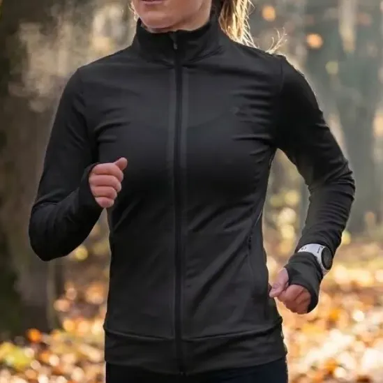 Jaqueta Feminina Alta Performance Zíper Treino Com Dedal Preto G