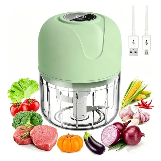 Picador Elétrico Usb 250ml Processador Para Alho Carne Verde 3.7v
