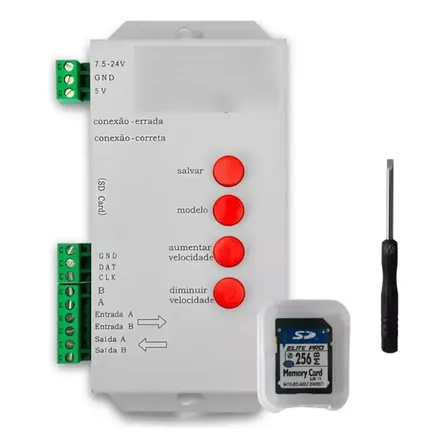 Controladora T1000s P/ Fita Led Endereçável Com Cartão 256mb Cinza 5v - 24v 127/220v