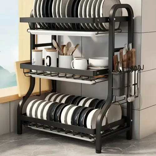 Escorredor De Louças 3 Andares Aço Inox Porta Pratos Cozinha Preto