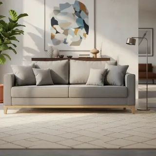 Sofa Beny Moove Living 1,80 3 Lugares Em Madeira Linho Cinza