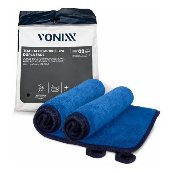Kit 2 Toalhas Microfibra Vonixx 40x40 600gsm Dupla Face