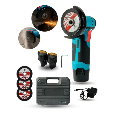 Mini Esmerilhadeira Lixadeira Sem Fio 12v Maleta 2 Baterias Azul-petróleo 12v