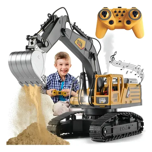 Excavadora Rc 1:14 Con ¡humo Realista! 14 Canales + Luz Dourado Adequada Para Crianças De 3 A 12 Anos, Com Iluminação, Efeitos Sonoros E Funções De Pulverização.