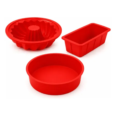 3 Formas Silicone Airfryer Pudim Bolo Pão Forno Assadeira Vermelho