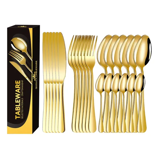 Kit 24 Talheres Luxo Premium Faqueiro Dourado Com Maleta Dourado,com Caixa De Papel