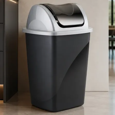 Lixeira Basculante 15 Litros Preto Cesto De Lixo De Chão
