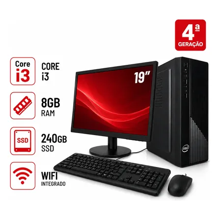 Computador Completo I3 4a Geração 8gb Ssd 240gb Monitor 19 240 Gb 8 Gb Intel