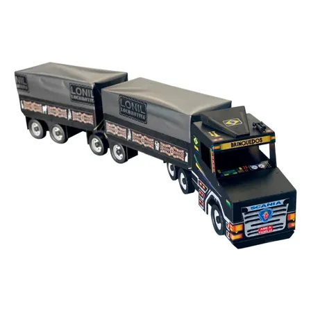 Brinquedo Carreta Bitrem Com Lona Scania Preto