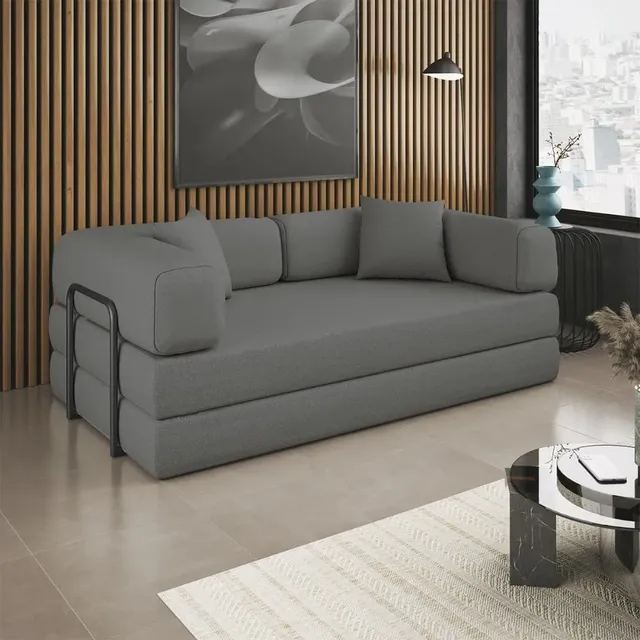 Sofá Cama 2 Em 1 Puff 1,68mts Compactair Confortável Sala Grafite