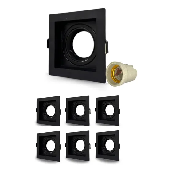 Kit 10 Spot Embutido Recuado Par20 Quadrado Preto Pix