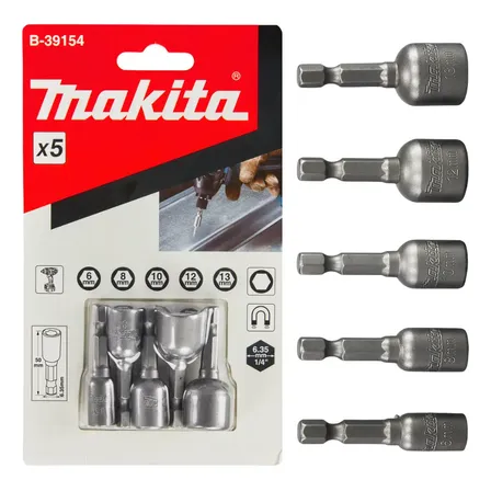 Kit 5 Soquetes Magnéticos Makita B-39154 6 8 10 12 13 Mm 1/4