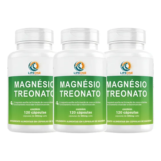 Magnésio Treonato 500mg Kit 3 Unidades 120 Cápsulas Life One