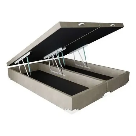 Cama Box Casal Com Bau Pistão A Gás Suede Bege Bipartida