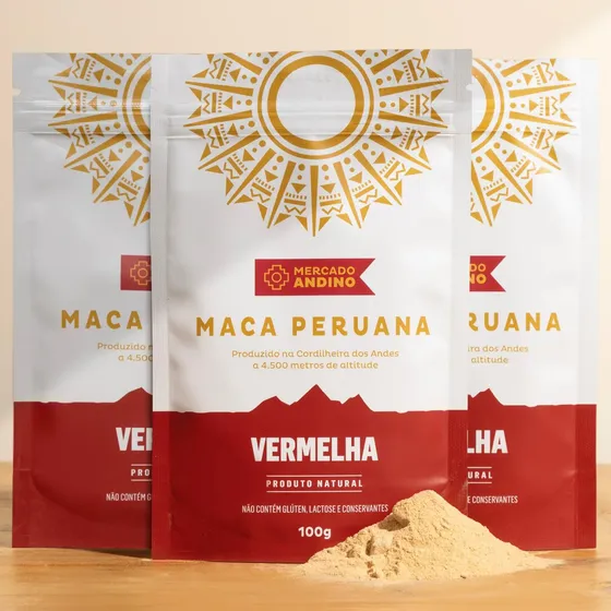 Maca Peruana Vermelha Pó 3 Pacotes De 100g - Mercado Andino Maca Peruana Vermelha