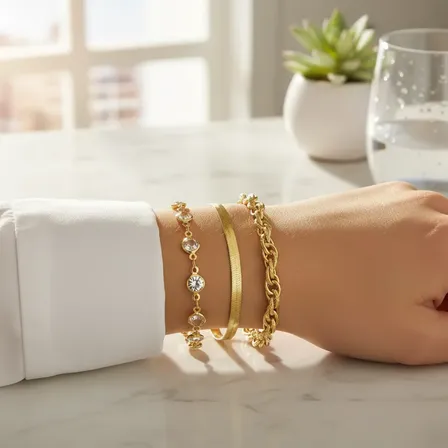 Trio Pulseiras Fita Ponto De Luz Trançada Banhado A Ouro 18k Dourado 50.8 Cm 20 Cm