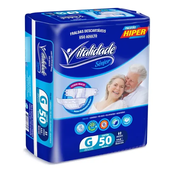 Fralda Geriátrica Adulto G Vitalidade Sênior Com 50 Unidades G
