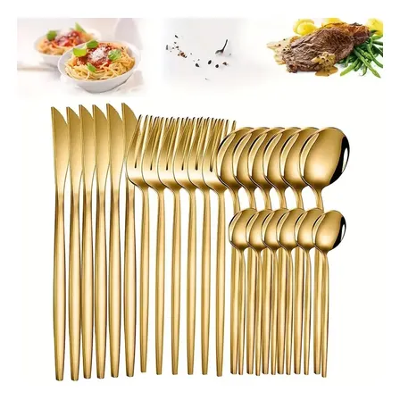 Conjunto De Talheres De Aço Luxo Inoxidável 24pcs Faqueiros Dourado