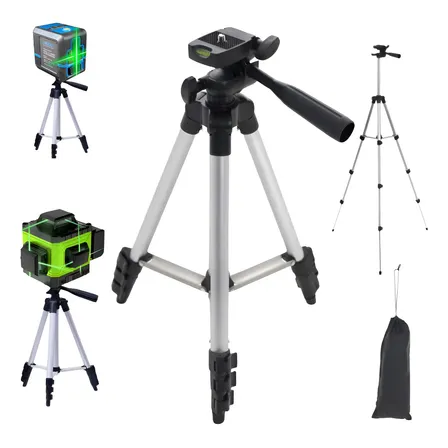 Tripé Para Nível Laser Rosca 1/4 1,1m Universal Comp/ Câmera Prata/preto