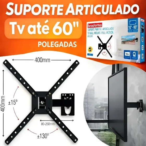 Suporte Articulado Tv 10 A 60 Vesa 400x400 Parede E Painel