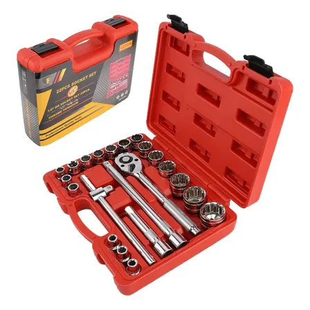 Kit Chaves Jogo De Catraca Reversível Soquetes 22pçs 8-32mm Vermelho