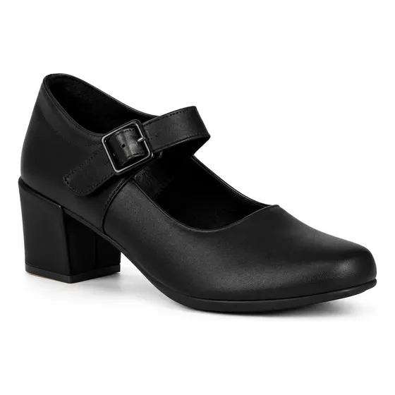 Sapato Feminino Scarpin Boneca De Salto Bloco Mary Janes