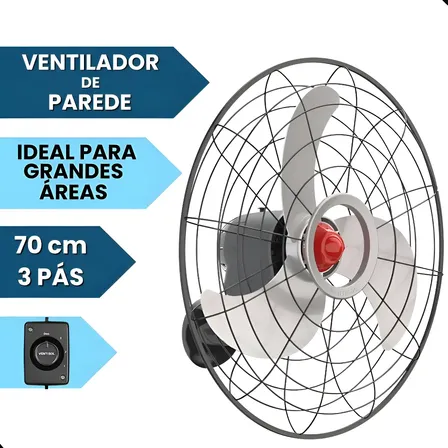 Ventilador Oscilante Parede Power 230w 3 Pas 70cm 127v 220v 70 Cm 50hz/60hz Preto 127/220v Cinza Plástico 3
