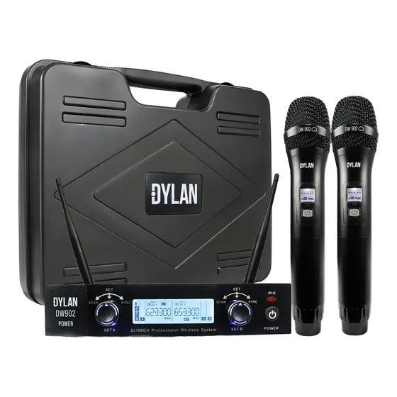 Microfone Sem Fio Dylan Dw-902 Power Uhf Recarregável Preto