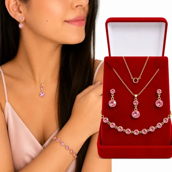 Correntinha Feminina Lindo Kit Com Colar Brincos Pulseira
