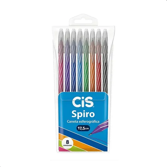 Kit 8 Canetas Esferográficas Cis Spiro 0.7mm Ponta Fina | Conjunto 8 Cores Para Estudo, Planner, Bullet Journal E...... Azul/preta/vermelha/roxa/rosa/verde/azul Claro/laranja
