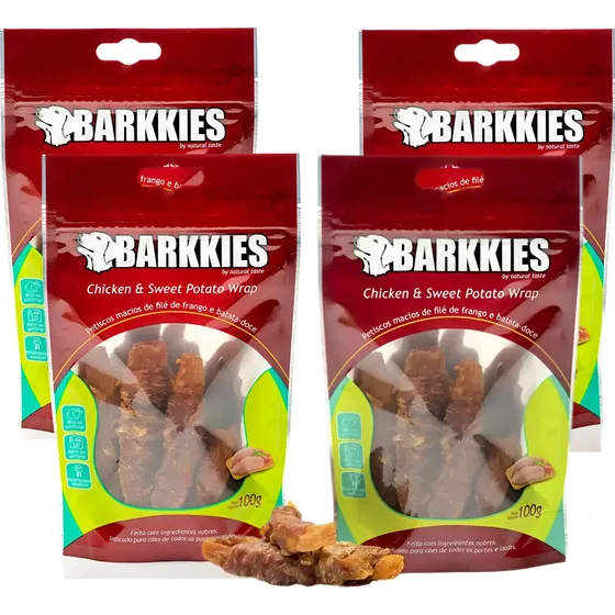4 Barkkies Frango Batata Doce Natural Adestramento 100g