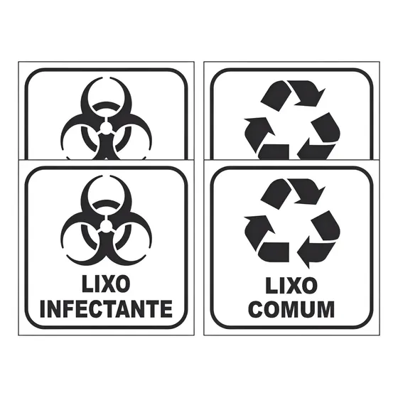 Kit 2 Adesivos Lixo Infectante + 2 Comum 8x8cm Fundo Branco