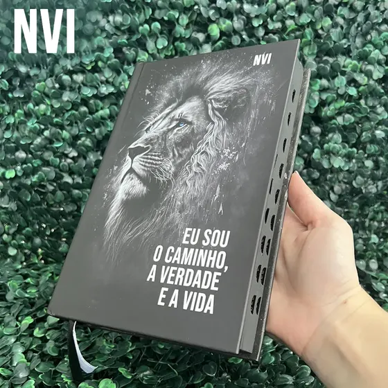 Bíblia Sagrada Nvi Leão Preta Evangélica Capa Dura Índice Letra Média Jovem Fé Palavras De Jesus Em Destaque Nova Versão Internacional Hdc Herdeiro Da Coroa