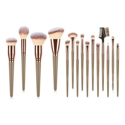 Pincel Maquiagem Champanhe Kabuki Profissional Kit 15