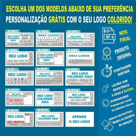 1000 Lacre Selo De Garantia Destrutivo Desivo Lacre Colorido