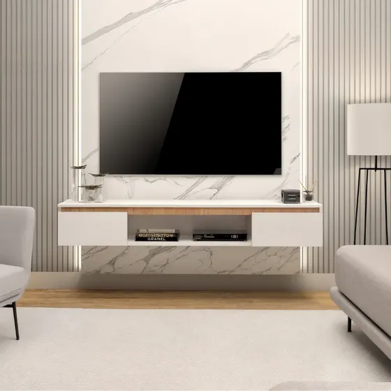 Rack Suspenso Clean White Para Tv Até 65 Pol Branco 155cm