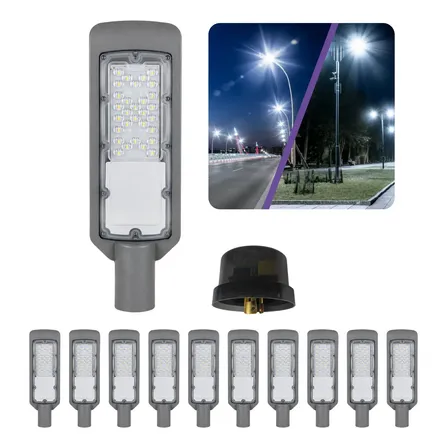 Kit 10 Luminárias Públicas Led Com Fotocélula 50w Bivolt