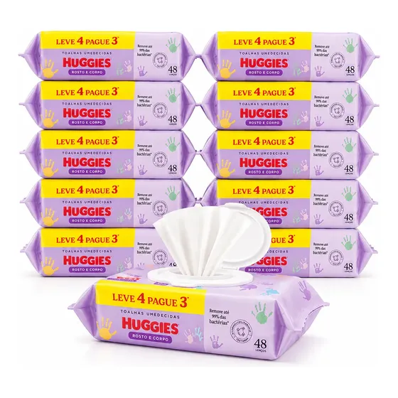 Kit 10 Pacotes Lenço Umedecido Huggies C/480 Unidades
